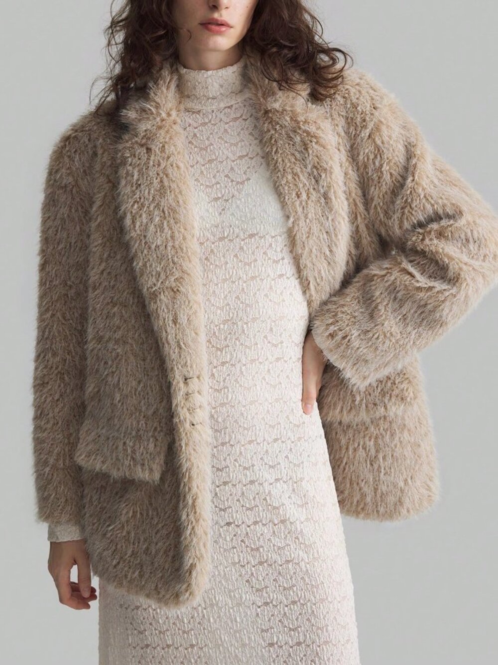 Khaki Casual Women's Faux Fur Coat